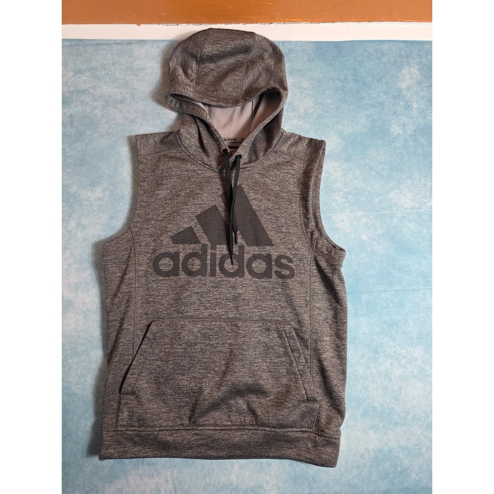 Adidas Sweatshirt Hooded Fleece Mens small Sleeveless Climawarm Gray Team Issue